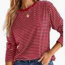 Dokotoo Women's 2026 Spring Summer Casual Long Sleeve Tops Lightweight Crew Neck Knit Basic Striped T Shirts, S