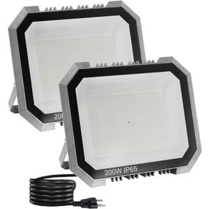 Leddictive 2 Pack LED Flood Lights Outdoor, 200W 20000LM Super Bright Floodlight Outside Work Light with 5.9FT Plug, IP65 Waterproof 6000K Outdoor LED Flood Light for Garage, Yard, Lawn, Garden
