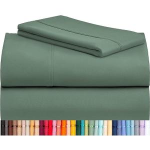 LuxClub Twin XL Sheets - Twin Bed Sheets for Boys and Girls, 3 PC Deep Pockets 18" Eco Friendly Wrinkle Free Kids Fitted Sheets Machine Washable Hotel Bedding Silky Soft - Tree Moss Green Twin XL, 11 - Tree Moss Green