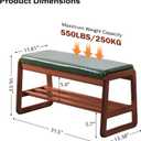 Solid Wood Shoe Bench, 2-Tier Wooden Entryway Bench, Modern Shoe Rack with Faux Leather Cushion for Hallway, Living Room (Green, 31.5'')