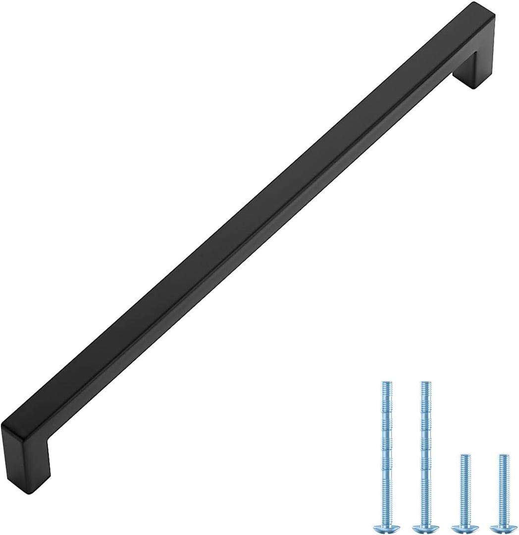 Ravinte 1 Pack Black Cabinet Pulls 10 Inch Square Cabinet Handles Matte Black Kitchen Hardware for Cabinet Drawer Pulls Come with Screwdriver