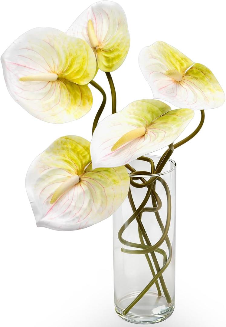 8PCS 22.8inch Anthurium Artificial Flowers White Faux Silk Anthurium Real Touch Flower Faux Floral Arrangement for Vase Table Centerpieces Wedding Garden Home Decoration (White)