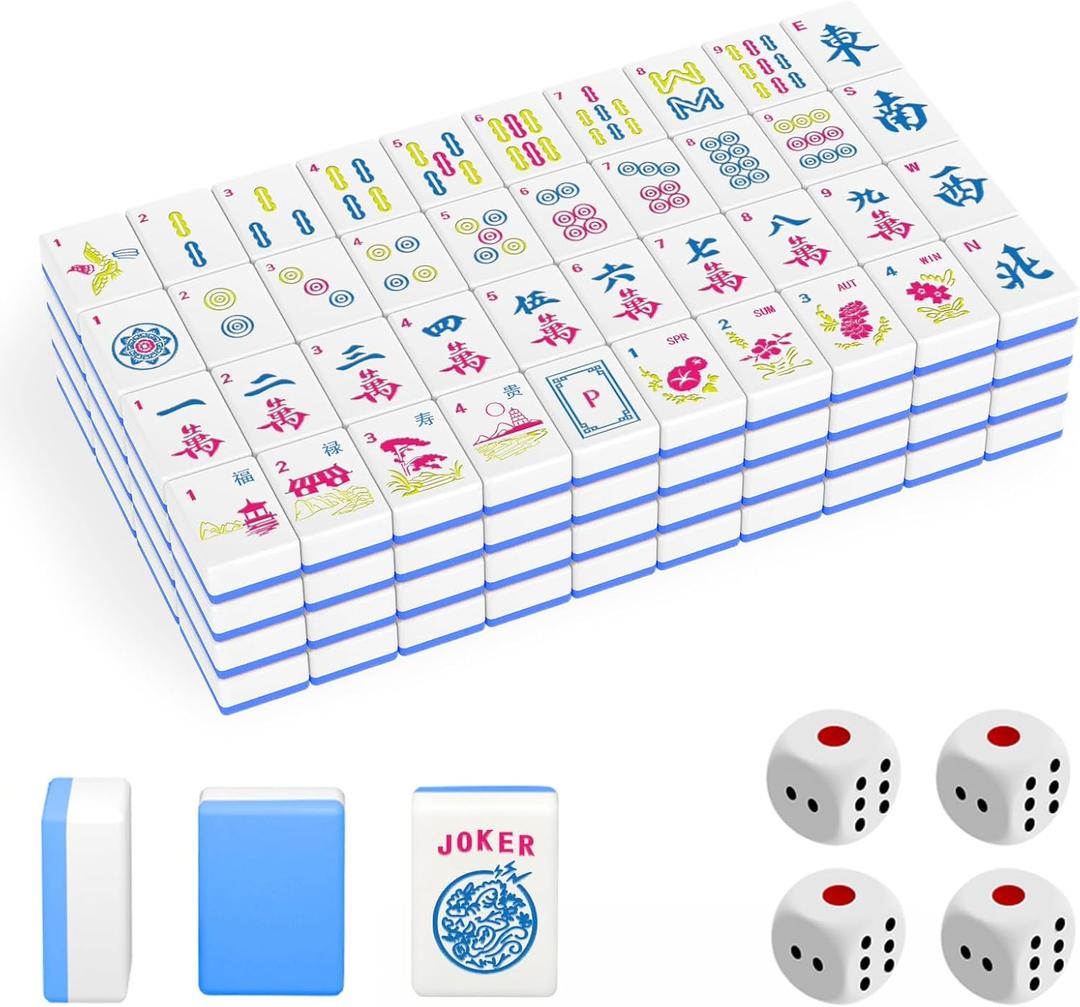 1.2" American Mahjong Tile Set, 166 Tiles + 4 Dice, Mahjong Tiles Only | Scratch-resistant melamine design,Clear engraved symbols, Easy handling, Long-lasting durability, Ideal gift for players