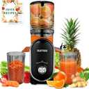 SUSTEAS Cold Press Juicer, 300W, 5.3" Large Feed Chute, 1.5L Capacity, Automatic Feeding, High Yield, Easy to Clean, Ideal for Whole Fruits & Vegetables, Black