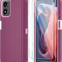 Qinmay Phone Case for Motorola Moto G 5G 2024 Case with HD Screen Protector, Heavy Duty Shockproof & Dropproof 3-Layer Cover Phone Case for Moto G 5G 2024 (6.6"), WineRed Pink