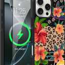 OOK Magnetic for iPhone 16 Pro Max Case Leopard and Flower Splicing Design [Compatible with MagSafe] Hard PC+Soft TPU Bumper Anti-Slip Ultra Thin Case, Brown