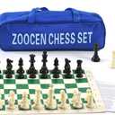 Chess Set - Plastic Chess Pieces and Green Roll-Up Vinyl Chess Board Foldable Chess Game (with Extra Queen)