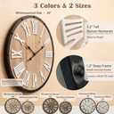 Oversized 30" Farmhouse Wall Clock, Rustic Wood Round Timepiece with Raised Roman Numerals, Black Metal Frame, Silent Quartz, Durable & Easy-to-Clean, Living Room & Entryway Decor (Whitewashed Oak)