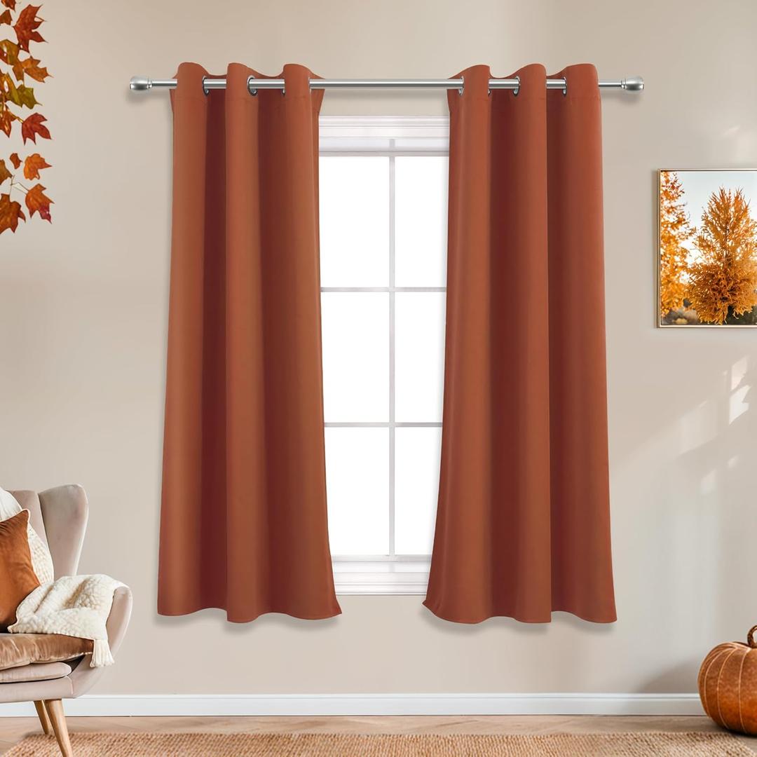 Mrs.Naturall Burnt Orange Curtains 42x54 Inches Long for Dining Room 2 Panels Blackout Room Darkening Curtain for Bedroom