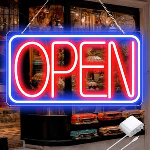 16.5" X 9" Led Neon Open Signs for Business Ultra Bright Plug In Electric Light Up Open Signs with ON/OFF Switch and 12V/2A AC Adapter for Storefront Window Bar Salon Coffee Stores (Horizontal) (Blue/Red-Horizontal)