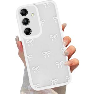 Cute Coquette Bow Phone Case for Samsung Galaxy A35 5G 6.6", Clear Aesthetic White Ribbon Bowknot Pattern Print Design Case Transparent Protective Funda Shockproof Soft TPU Women Girls Cover