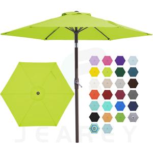 JEAREY 7.5FT Patio Umbrella Market Table Umbrella with 6 Sturdy Ribs, Push Button Tilt/Crank Outdoor Umbrella for Garden, Deck, Backyard, Pool and Beach,Apple Green