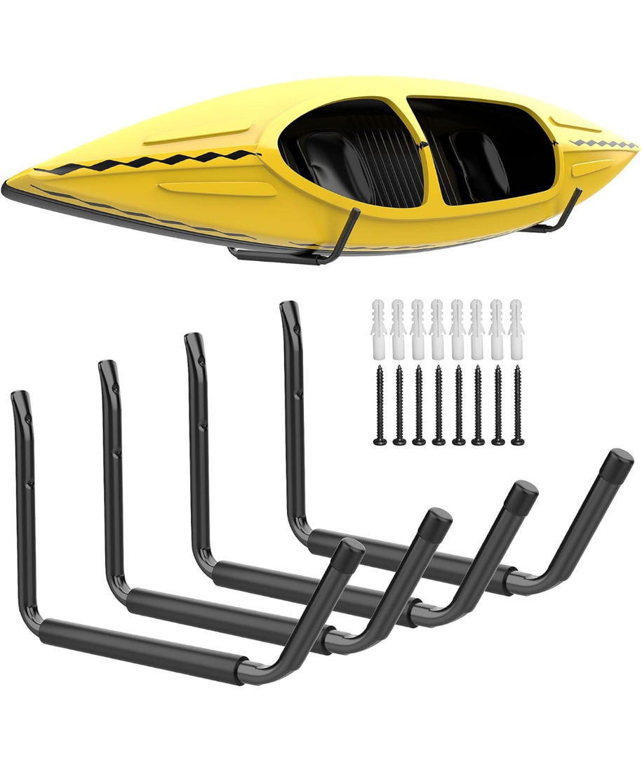 WMK 120 lbs Kayak Storage Racks, 3 Pack Wall Mount Kayak Hooks, 15'' Garage Storage Hangers for Hanging Canoe Surfboard Snowboard Paddle Board Ladder Bike, Missing Parts, Pack Of 3