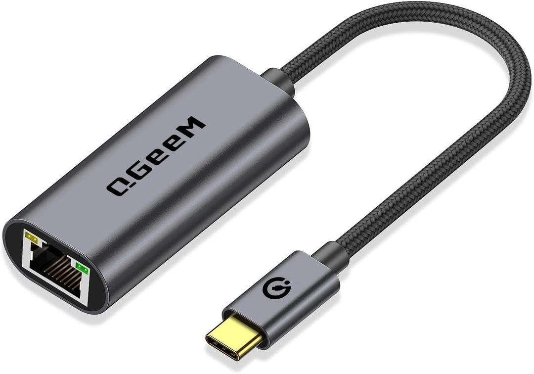 USB C to Ethernet Adapter, QGeeM Gigabit Ethernet to USB Type C, Thunderbolt 3/4 to RJ45 LAN Network Adapter Compatible for iPhone 15 Pro/max, MacBook Pro/Air, iPad Pro, Dell XPS etc-Classic Gray