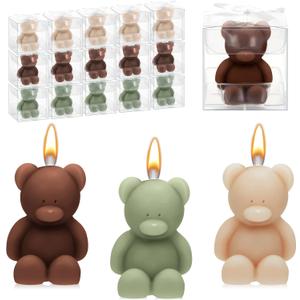 15 Pcs Bear Baby Shower Candle Favors for Guest Bear Party Favors Baby Shower Candles Bulk for Gifts Party Decorations (Light Brown,Dark Brown,Green)
