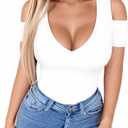 HERLOLLYCHIPS Women Tops Summer Deep V Neck Short Sleeve Cold Shoulder Slim Fit Casual Sexy Tees T-Shirts (White, XXL)
