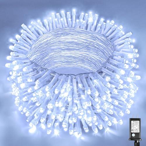 100ft White Christmas Lights Outdoor 300 LED String Lights Indoor Clear Wire Waterproof, 8 Modes Connectable Twinkle Fairy String Lights Plug in for Outside Room Bedroom Party Wedding Decorations