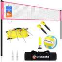 Portable Outdoor Volleyball Net Set for Backyard Beach with Adjustable Poles, Soft PU Volleyball & Pump, Carry Bag and Durable Anti-Sagging Net, 32ft