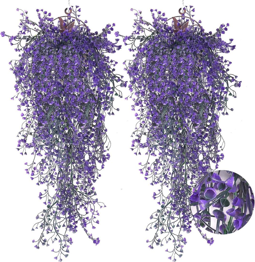 RECUTMS 4pcs Artificial Hanging Plants Indoor Fake Hanging Plants Wall Purple Faux Ferns for Home Garden Wedding Party Indoor Outdoor Decorations