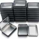 24 Pack Empty Rectangular Metal Storage Organizer Tins with Clear Window Hinged Lids for Small Items and Other Craft Projects (Black, 4.5 x 3.3 x 0.87 inches)
