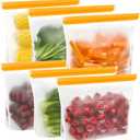 IDEATECH Gallon Stand-Up Freezer Bags, Dishwasher Safe & Leakproof, Reusable, Extra Large & BPA Free Plastic, Reusable Food Storage Bags, 6-pack