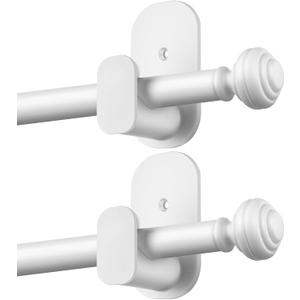 KAMANINA Curtain Rods No Drilling for Windows 16 to 30 Inches, 5/8 Inch Small Curtain Rod 2 Pack for Door Screwless with Adhesive Brackets without Drilling, White