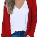 Women's Casual Cardigan 2025 Spring Lightweight with Pockets Open Front Basic Long Sleeve Loose Shirts (XX-Large, Red)