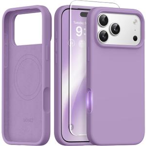 GONEZ Magnetic for iPhone 17 Pro Case, [Compatible with MagSafe] Anti-Scratch Microfiber Lining & Screen Protector, Silicone Camera Control, Shockproof Slim Phone Cover 6.3 inch, Light Purple