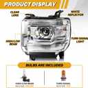 Headlight Assembly Compatible with GMC Sierra 2014-2018 1500 | 2015-2019 2500HD/3500HD Base/Denali/SLE/SLT, Halogen Headlamp Replacement W/O LED DRL, With Bulbs, Chrome Housing White Reflector
