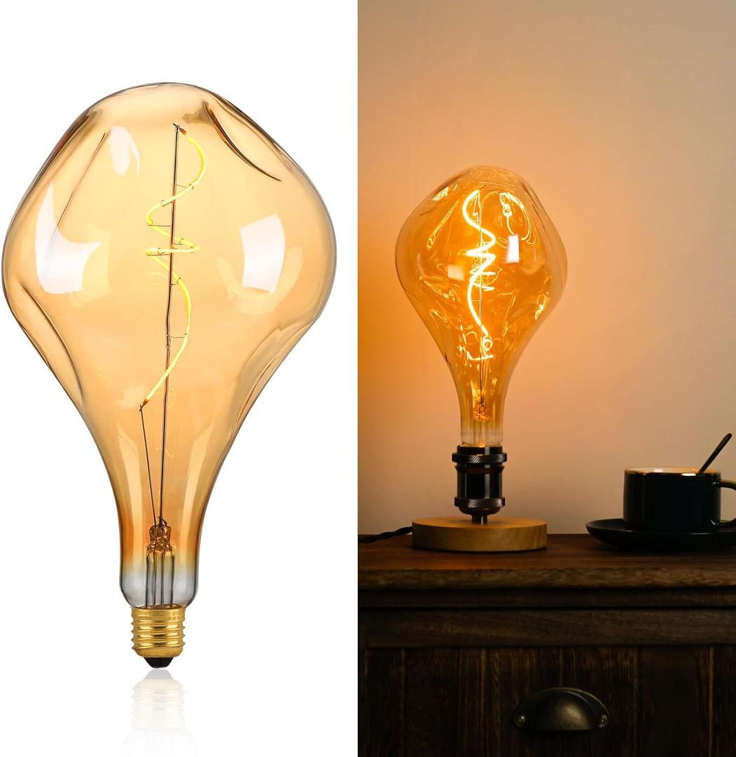 OMED Large Edison Light Bulb 100 watt, Amber Edison Bulb Dimmable 2200K Warm White 8W Oversized Vintage with E26 Base S165 Irregular Unique Extra Large Bulb for Pendent/Ceiling and Floor Lamps,1 Pack