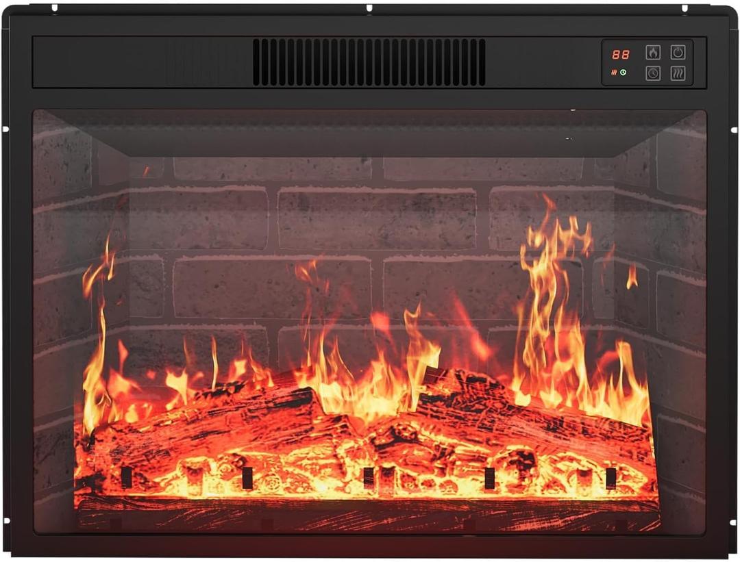 23" Ultra-Thin Electric Fireplace Insert Rear Projection Flame Fireplace Heater 1500W 3 Color Flames & Brightness Levels with Remote Control & Timer 60-84, Heats 400 Sq Ft
