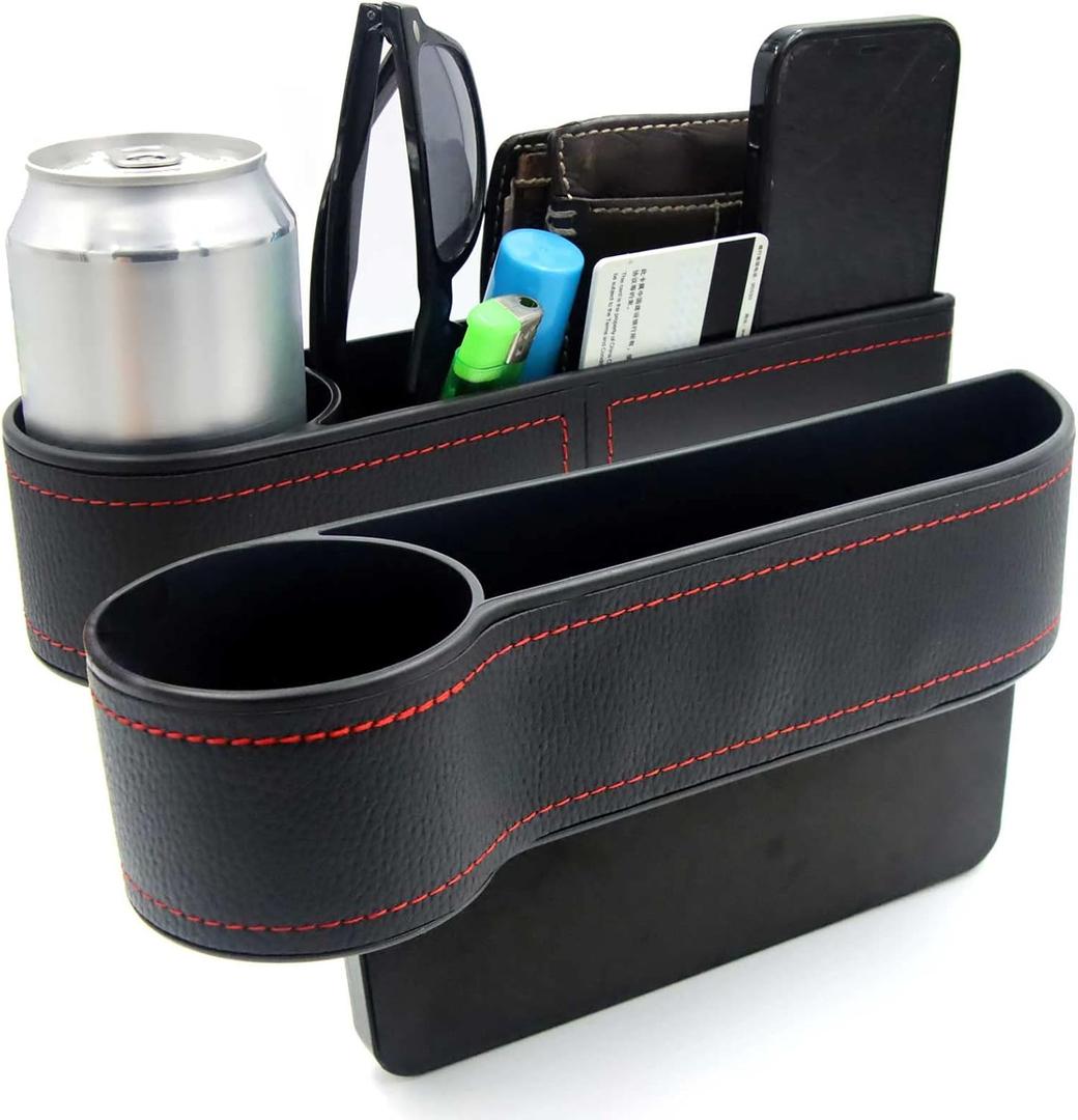 2 Pcs Car Seat Gap Filler - Leather Car Seat Crevice Storage Box with Adhesive Foam Pads, Car Gap Filler Organizer for Front Seat Gap Filler Between Car Seat and Console, Universal Fit