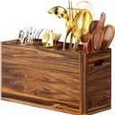 Wooden Kitchen Utensil Holder for Counter, Acacia Wood Utensil Holder for Storage Cooking and Silverware with 4 Compartment, Rustic Wooden Organizer Container