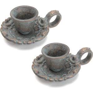 NIKKY HOME Mini Taper Candle Holders Set of 2, Rustic Metal Candlestick for Table Centerpieces, Wedding Decor and Dinner Party, Blue