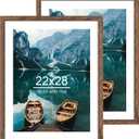 22x28 Frame Set of 2, Rustic Brown Wood Style - Display 18x24 Picture Frame with Mat or 22 x 28 Poster Frame without Mat, Wall Mounting Horizontal and Vertical