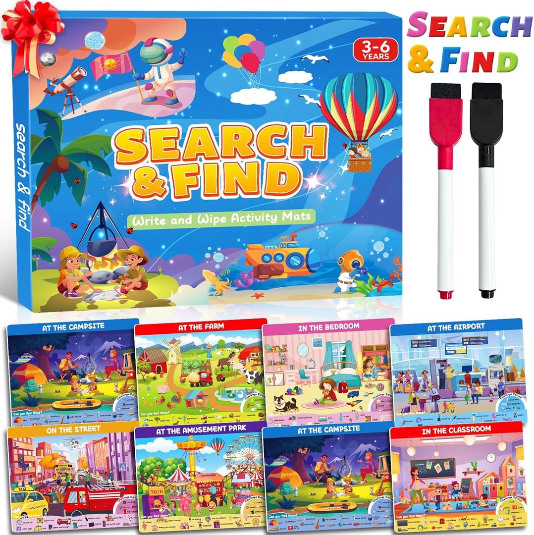 Search and Find Activity Books for Kids Ages 3-5, Car Airplane Travel Toys Games Activities for 3-5 4-8, Toddler Kid Road Trip Essentials, Preschool Learning Activities, Birthday Gifts for Boys Girls