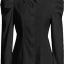 Floerns Women's Elegant Puff Long Sleeve Collared Shirts Button Down Dressy Blouse Top (Black), S