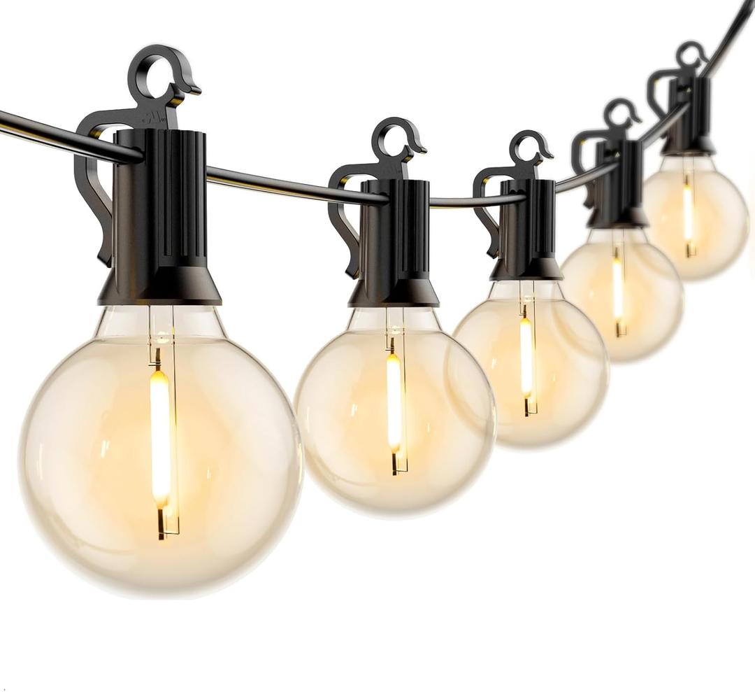 Outdoor String Lights Hanging Globe Patio Lights with 50 G40 Shatterproof Bulbs(2 Spare), IP44 Waterproof Connectable Commercial 50 Hanging Light for Indoor Outdoor Decor (Warm White)
