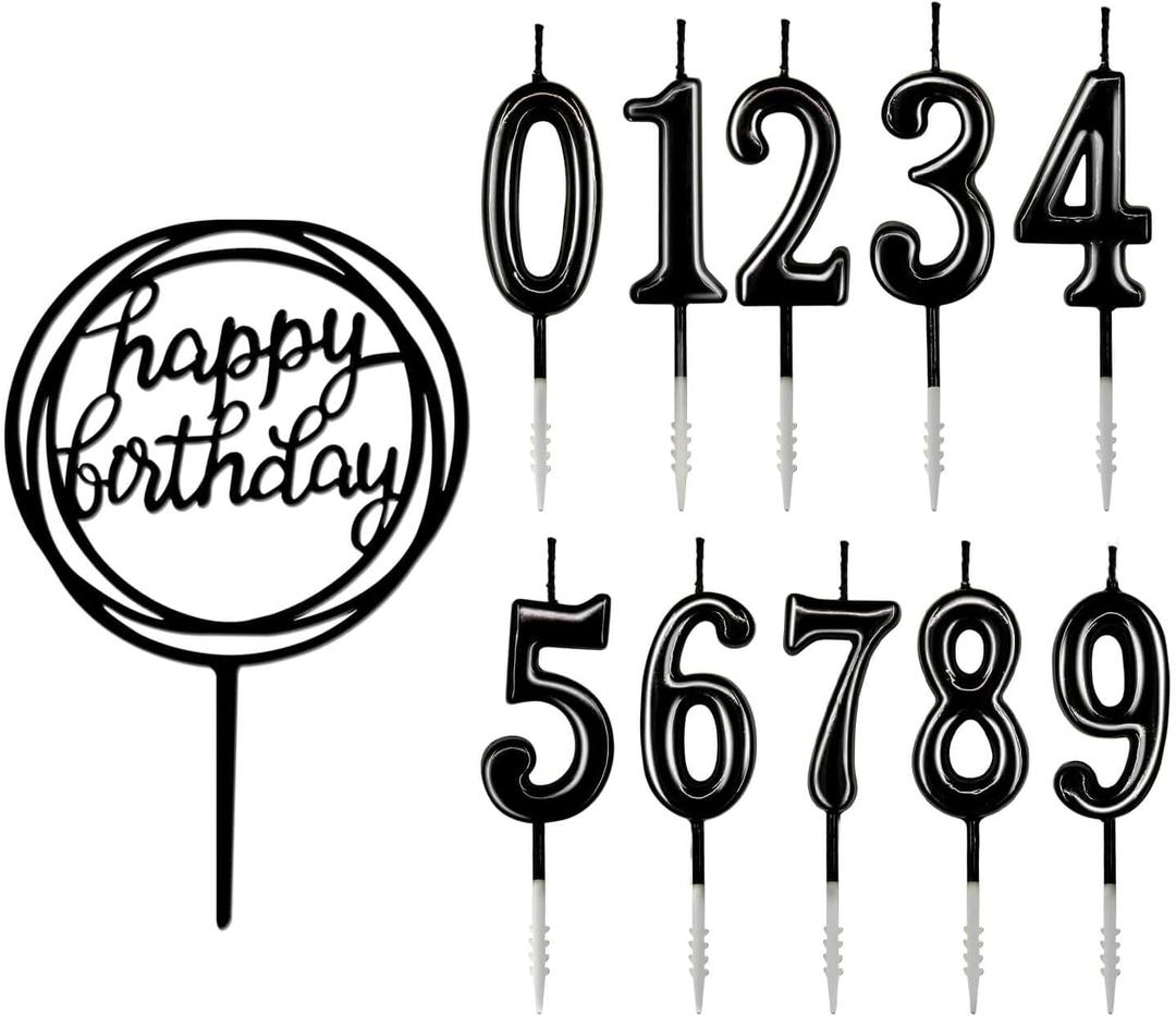 10-Piece Number Birthday Candles - Glitter Cake Topper Decoration for Birthday and Wedding Parties (Black)
