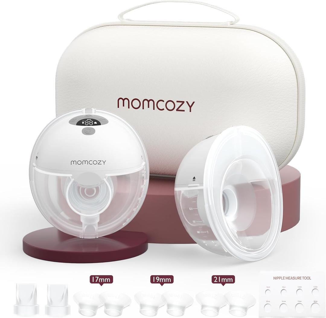 Momcozy M5 Hands-Free Wearable Breast Pump Without APP, Double-Sealed Flange for Baby-Like Comfort, 3 Modes & 9 Suction Levels, Portable Electric Pump 24mm, 2-Pack Quill Gray