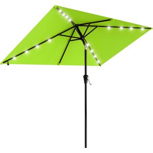 AreShark 6.5' x 10' Rectangular Patio Umbrella with Solar Lights, Solar Powered Lighted Market Umbrella w/Tilt and Crank, Outdoor Table Umbrella for Garden, Deck, Backyard, Pool, Apple Green