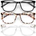 Gaoye Blue Light Blocking Glasses Women/Men, Computer Gaming Fake Eyeglasses Anti UV Ray-Spring Hinge (3 Pack, Light Black & Leopard & Transparent)
