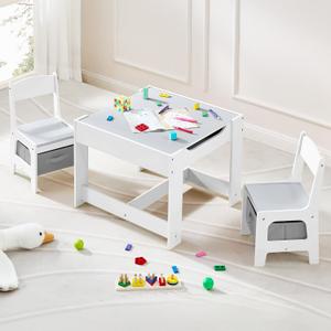 Kids Table and Chair Set, 3 in 1 Wooden Activity Table with Detachable Tabletop, Toddler Table and Chair Set with Storage Drawer, Kids Play Table for Children Art, Craft, Eating, Learning (Dark Gray)