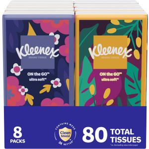 Kleenex On-The-Go Facial Tissues, 8 On-The-Go Packs, 12 Tissues per Box, 3-Ply (96 Total), Packaging May Vary (White)