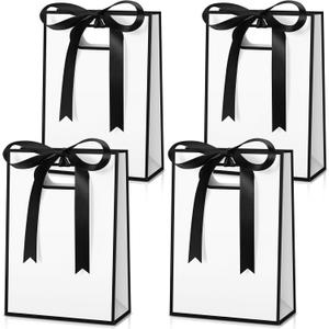 Kolldenn 30 Pcs Thank You Gift Bags with Handles 10.2 x 7.1 x 3.2 Inch Elegant Party Favor Bags with Ribbon Bow for Wedding Bridal Birthday Bridesmaid Holiday Party Supplies(White)