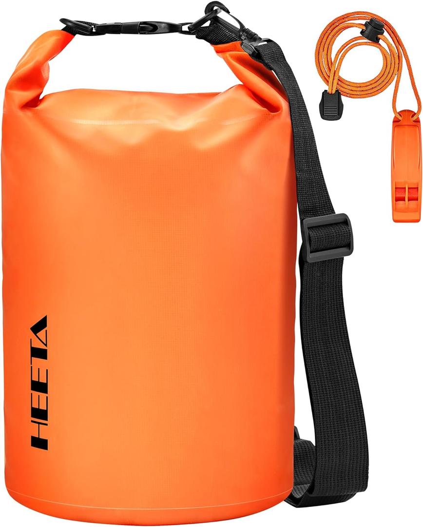 HEETA Waterproof Dry Bag for Women Men(Upgraded Version) 5L/10L/20L/30L/40L Roll Top Lightweight Dry Storage Bag Backpack with Emergency Whistle for Travel, Swimming, Boating, Kayaking, Camping, Beach (Orange)
