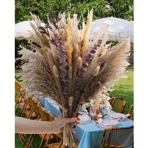 Fall Dried Flower Bouquet - Real Red Eucalyptus & Pampas Grass for Boho Decor, 16-17 Autumn Floral Arrangements for Home Decor, Vase Decor, Wedding Decor, Fall Decorations for Home Indoor & Porch