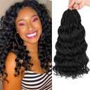 Leeven Curly Crochet Hair 12 Inch 8 Packs Pre Looped Ocean Wave Crochet Hair Black Short Boho Ocean Braids Pre Twisted Synthetic Deep Wavy Crochet Braids for Women (#1B)