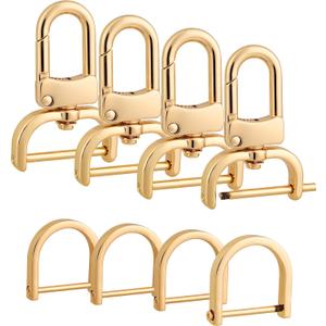 4pcs Detachable Snap Hook Swivel Clasp with 4pcs D-Rings Screw in Shackle for DIY Purse Strap Replacement (Gold,1 inch)