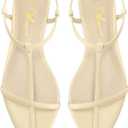 Athlefit Flat Sandals for Women Comfortable Buckle Strappy Sandals Pointed Open Toe Ankle Strap Sandals (Beige)